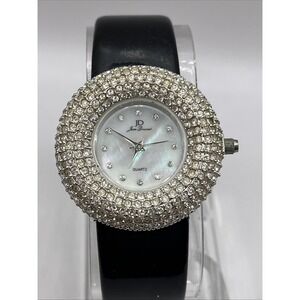 Jean Dousset Women's Diamond Bezel Watch Leather Band MOP Dial- New Battery